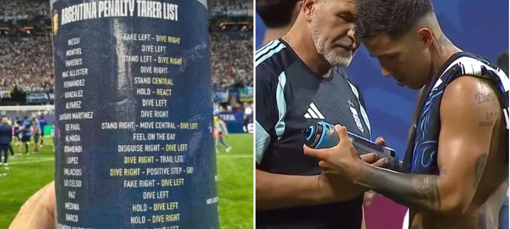 Argentina Players Laugh at Jordan Pickford Water Bottle Cheat Sheet After Win