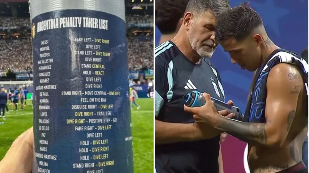 Argentina Players Laugh at Jordan Pickford Water Bottle Cheat Sheet After Win