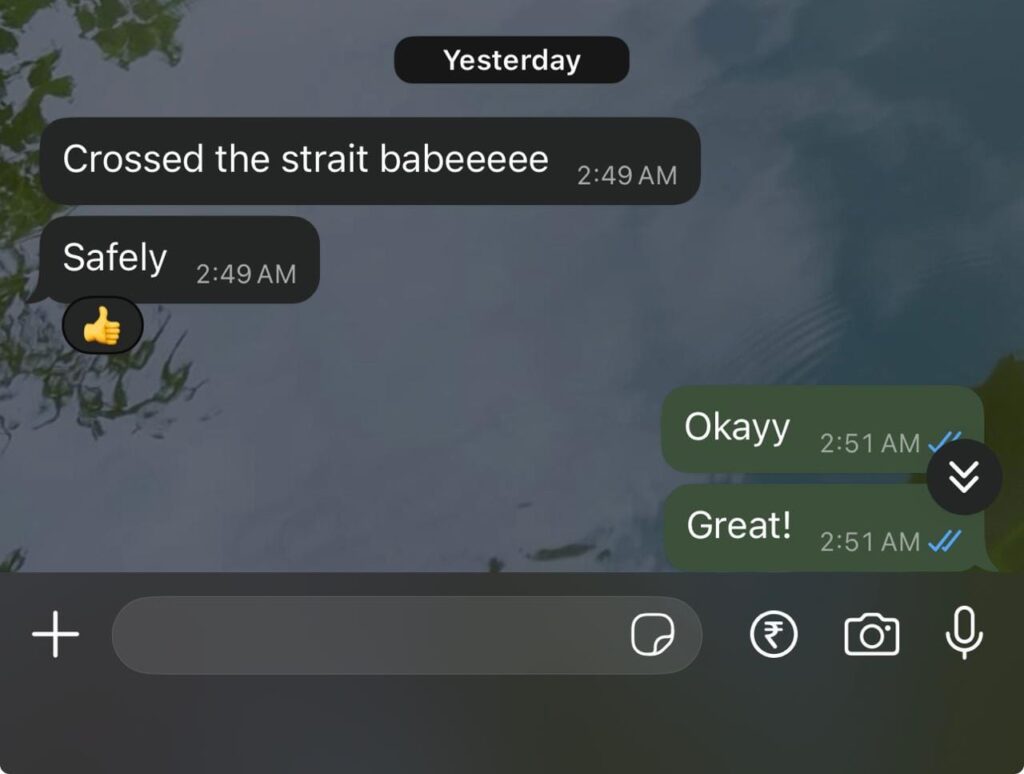 Screenshot showing Heramb Karmarkar's last conversation with family